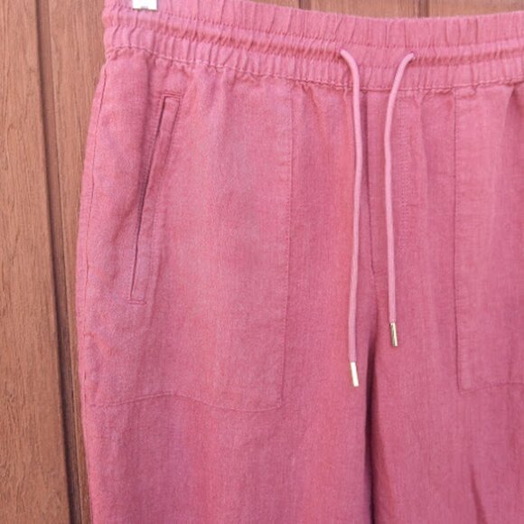 ATHLETA | Red Retreat 100% Linen Pull-On Drawstring Joggers Zip Pockets Size 10 - Picture 4 of 10